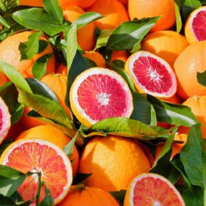 fresh blood oranges citrus fruit. seen on sicilian market