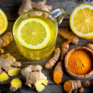 curcuma longa and ginger, powder, rhizomes and tea. complementary medicine